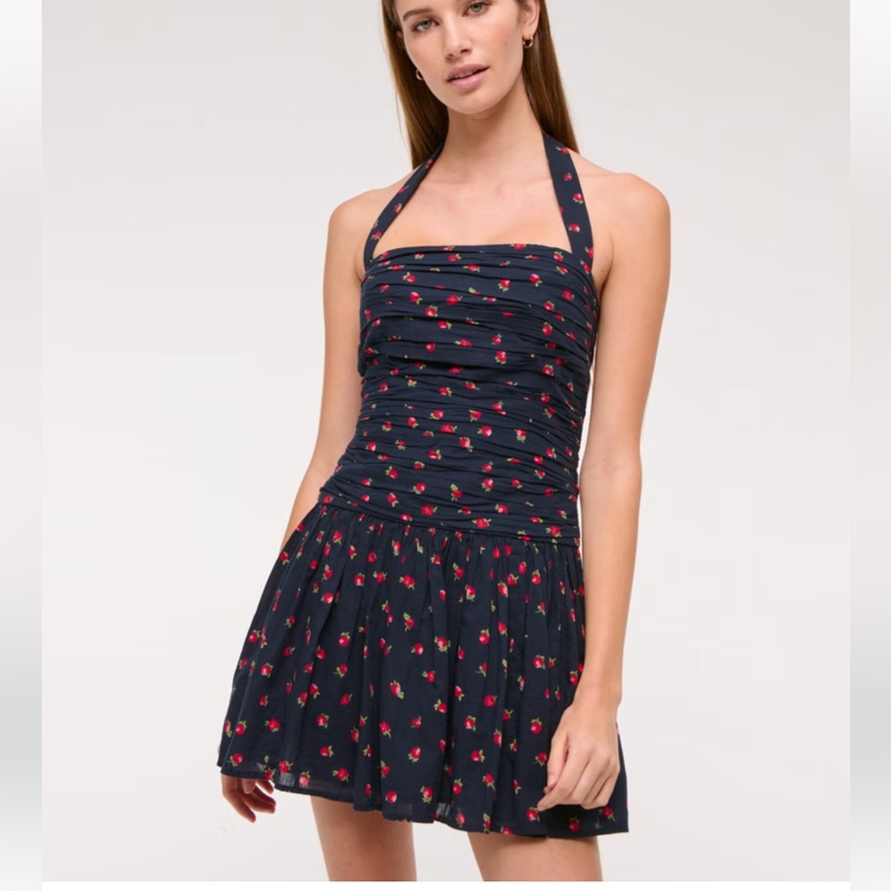 Abercrombie navy strawberry halter dress